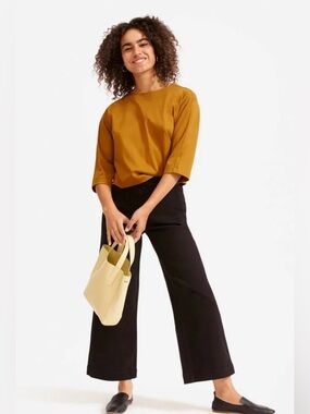 Everlane Chino Wide Leg Cropped Cotton Relaxed 5 Pocket Black Button Fly Size 8